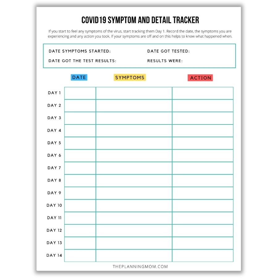 Covid19 symptom and detail tracker, Covid19 journal, how to track virus symptoms, covid19 symptom template, virus printable