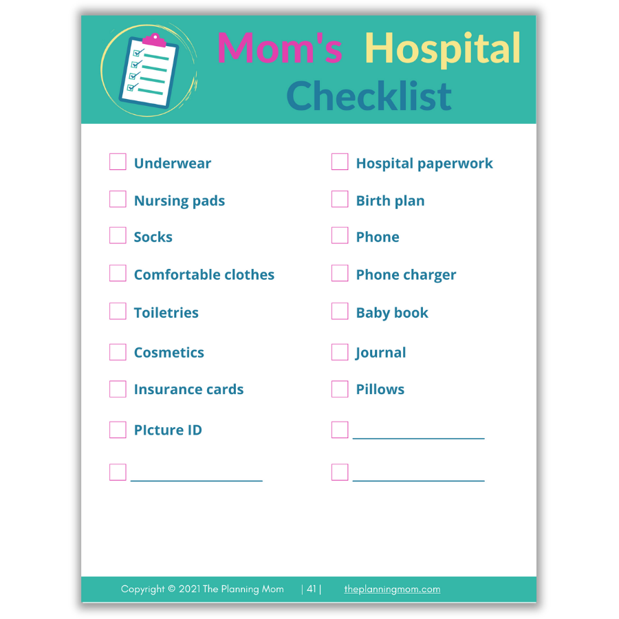 printable hospital bag checklist